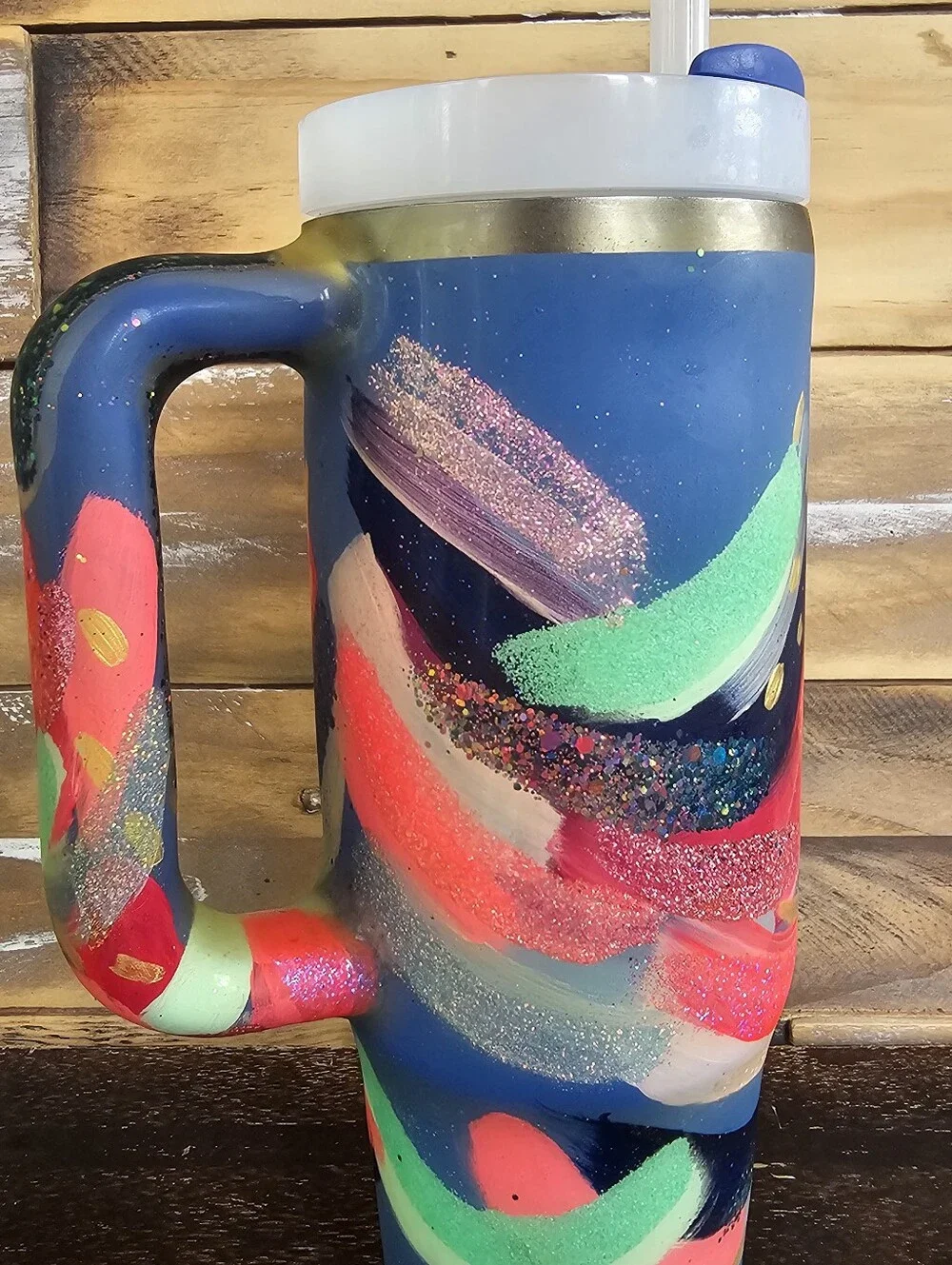 Suze Ford Custom Hand Painted Stanley Tumbler 30z Brush Strokes Limited Edition - Picture 6 of 17